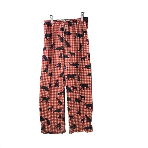 Hatley Large Red and White Plaid Black‎ Lab Pajama Pants - Picture 1 of 4